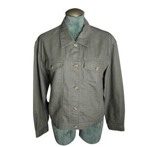 Women's Talbots Button-Front Trucker Jacket Olive Green Linen-Blend Size M NWT